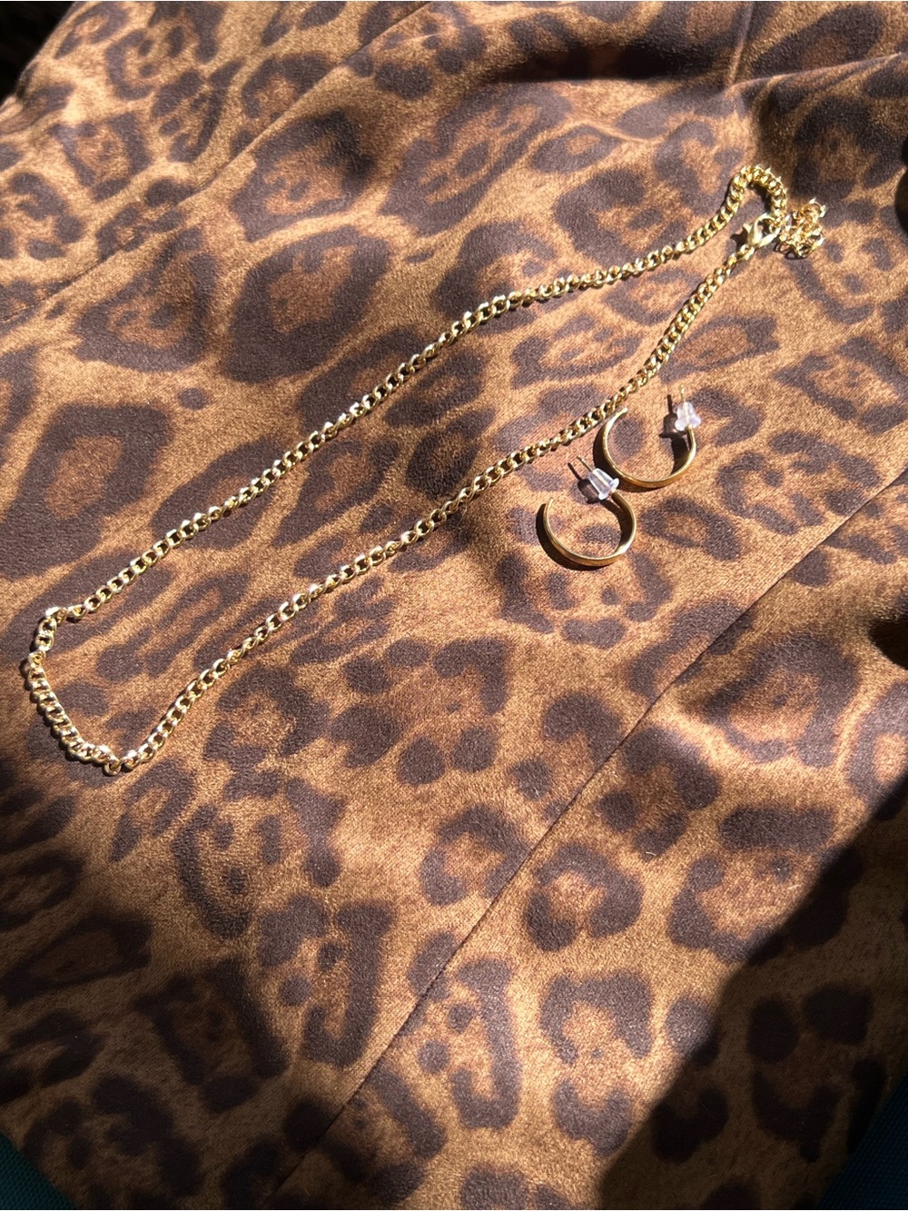 Gold Hoop Earrings and Chain Necklace Set - Gold
